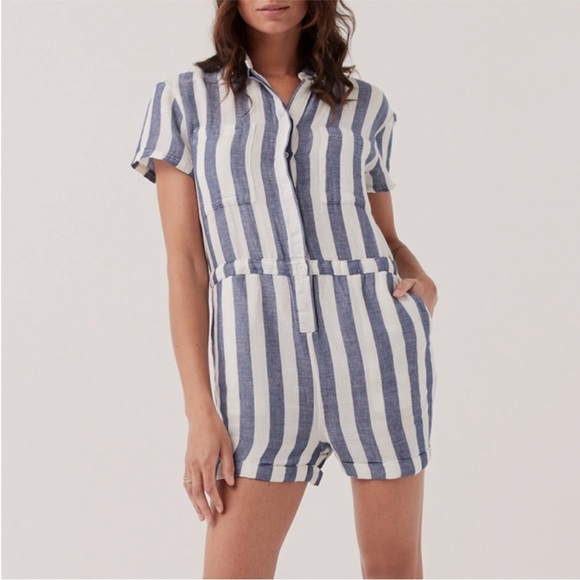 Pact blue and white striped Harbour romper NEW size large - Picture 2 of 9